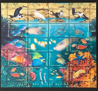 Hoja de 20 estampillas Birds of Christmas Island 1998 vida marina como nueva nunca montadas Foto 1 de 4