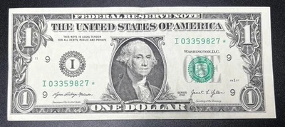 2021 $1 Federal Reserve Star Note Misaligned Print Rare Error I 03359827 * Crisp - Image 1 of 4