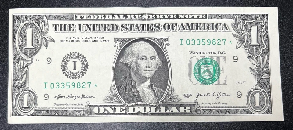 2021 $1 Federal Reserve Star Note Crisp Misaligned Print Errors Rare sn03359827 - Image 1 of 4