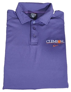 Nike Dri-fit Men's Long Sleeve Purple Clemson Tigers Pullover Polo Size L - Picture 1 of 4