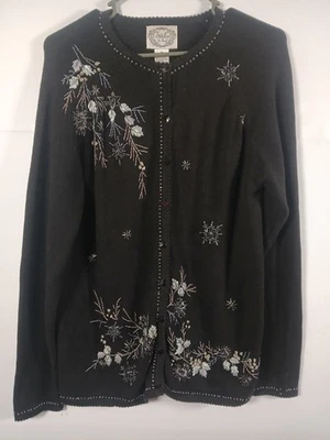 Cárdigan vintage Stitches In Time para mujer pequeño suéter bordado negro Foto 1 de 4