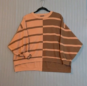 Miou Muse Sweater Womens Small  Brown Striped Pullover Cotton Knit Oversized - Picture 1 of 10