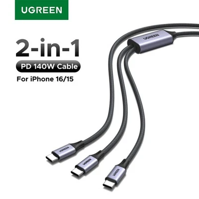 UGREEN 140W Type C To USB C Cable 2-in-1 PD3.1 Fast Charging For iPhone Laptop - Image 1 of 4
