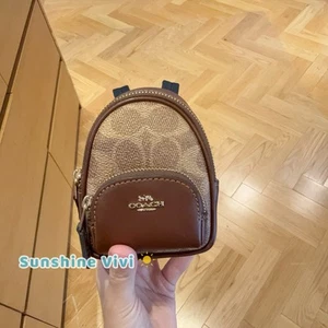 NWT COACH CX066 Mini Court Backpack Bag Charm Signature Canvas Leather Tan/Brown - Picture 1 of 7