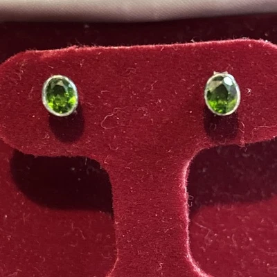 Vintage Sterling Silver Lab Created Emerald Green Stud Earrings - Image 1 of 3