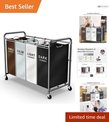 Laundry Hamper Sorter Cart with 4 Sections Oxford Fabric 100L Mobile Organizer - Image 1 of 4