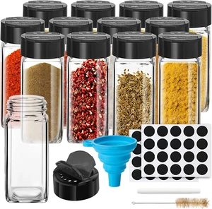 12 Pack Glass Spice Jars with Labels, 4Oz Spices Containers Spice Jars with Blac - Picture 1 of 12