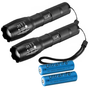 2X Rechargeable Battery 3.7V Battery +2PCS Tactical Zoom Flashlight Torch - Picture 1 of 12