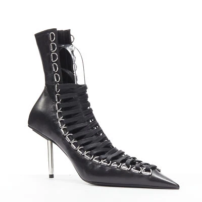 Bota BALENCIAGA Demna Runway Corset 80 couro preto prata metal com cadarço EU36 - Imagem 1 de 4