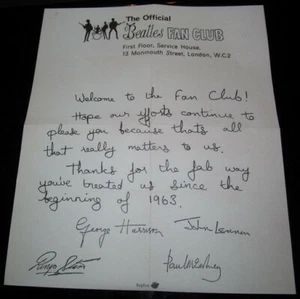 BEATLES Fan Club Letter Autographs all of Fab Four Rock n Roll Pop Music Old UK - Bild 1 von 2