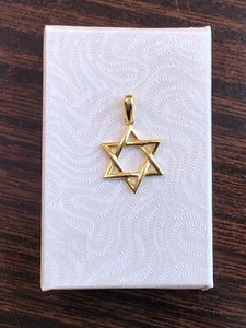 Plain Gold Star of David Pendant 925 Sterling Silver Mens Womens 17mm(0.67"/26mm - Picture 1 of 13