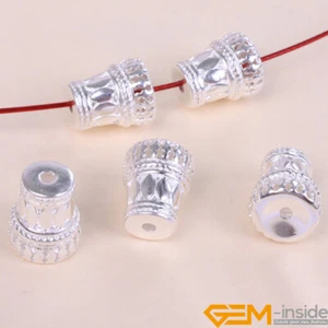 Tappi terminali intagliati argento tibetano perline artigianato creazione gioielli reperti 9x15 mm 10 pezzi - Foto 1 di 2