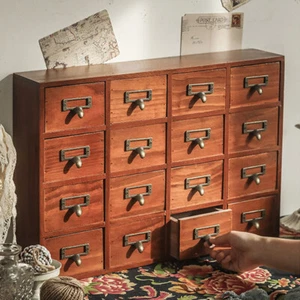 Retro Mini Chest of Drawers Cabinet Table Top Wooden Jewellery Box Trinkets Case - Picture 1 of 20