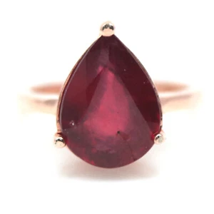 925 Plata de Ley Bañado en Oro Blanco 10 x 13 Mm. Rubí Rojo Anillo Tamaño 6 - Imagen 1 de 4