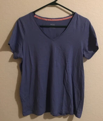 Hue Short Sleeve V-Neck Blue Top B18 - Image 1 of 3
