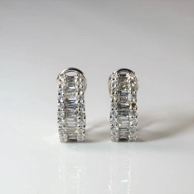 2Ct Baguette Lab Created Diamond Omega Back Earring 14K White Gold Plated - Image 1 of 4