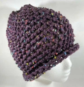 Gorro tejido a mano gorro púrpura oscuro tweed para mujer hombre adolescente mezcla de lana - Imagen 1 de 4