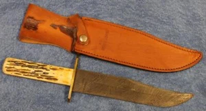Bear & Son 502D Damascus American Bowie Fixed Blade Genuine Handle & Sheath - Picture 1 of 5