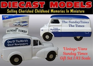 VINTAGE SUNDAY TIMES VAN SET; MORRIS MINOR & BEDFORD CA; NEW 1:43 SCALE DIECASTS - Picture 1 of 24