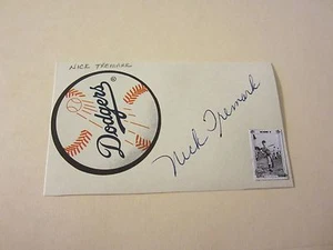 Nick Tremark (d. 2000) Autographed 2.5X4.5 Index Card MLB Baseball Dodgers - Picture 1 of 2