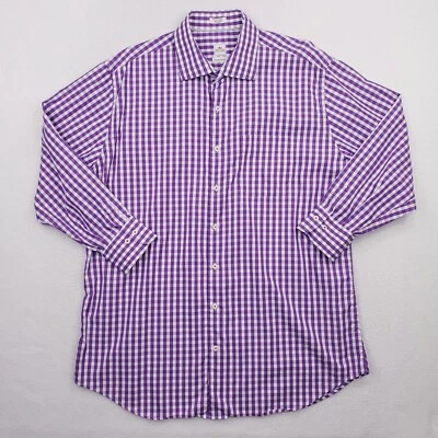 Рубашка мужская Peter Millar очень большая фиолетовая белая клетчатая с приморской отделкой - Изображение 1 из 4