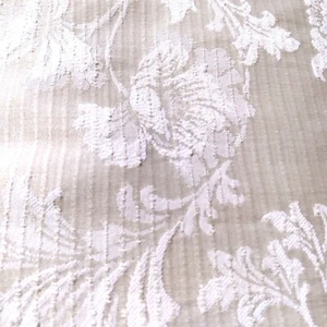 Beige and White Floral Silk Damask Jacquard Upholstery Fabric Ribbed ground BTY - Picture 1 of 5