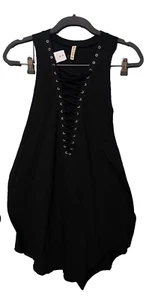 Emma & Sam Black Tunic Dress Eyelet Lace up front size Medium Supima Cotton NWT - Picture 1 of 10