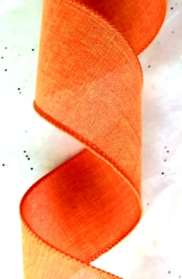 Orange 2.5" by 2 yd Linen Wired Ribbon Summer Fall Halloween Country Offray - Image 1 of 4