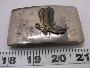 OLD COWBOY BOOTS COUNTRY BELT BUCKLE CLOTHING ADVERTISING - Picture 1 of 2