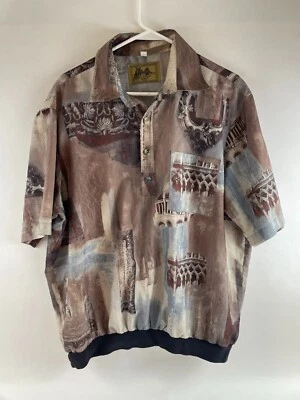 Fulton Street 衬衫男式 XLT 1/4 纽扣短 Slv 弹性下摆复古 — 第 1/4 张图片