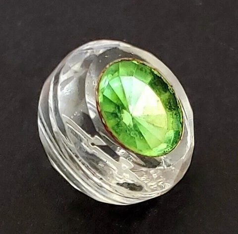 Precision Inlay Faceted Glass Vintage Button….Green In Clear...7/16" Cover