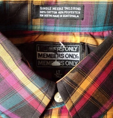 vintage members only plaid L/S shirt mens size large tall deadstock NWT 80s NOS - Image 1 of 4
