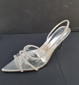 New, Clear PVC 4-Inch Heels With Silver Glitter Rhinestone Trim, Women. Size 11 - Picture 1 of 10