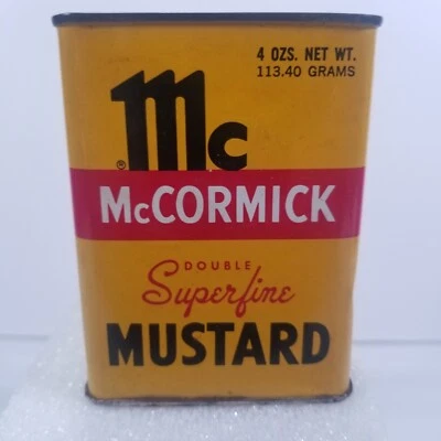 Vintage McCormick Spice 4 oz Yellow Bee Brand Mustard Tin USA Pry Type Lid - Image 1 of 4