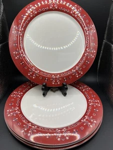 Eddie Bauer Dinner Plates 10" Red Paisley Melamine Set of 4 - Picture 1 of 4