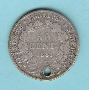 FRANCE 1881 50  centimes  - KM#834.1 Third Republic - Silver 0.835 R.100  circ. - Picture 1 of 2