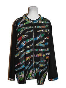 Draper's & Damon's Black Zebra Print Colorful Zip Front Jacket Blazer Size 2X - Picture 1 of 2