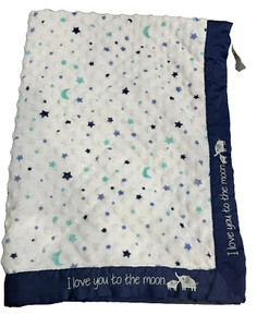 Just Born I Love You to the Moon Blanket Blue Elephant Plush Stars Minky - Picture 1 of 13