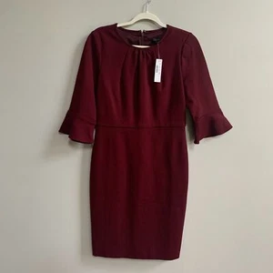 J. Crew Bell Sleeve Ponte Knit Sheath Dress Sz 8 Cranberry Red NWT Holiday Guest - Picture 1 of 11
