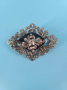 Vintage Brosche Silber Schwarz Emaille - Bild 1 von 3