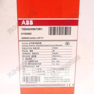 1piece NEW ABB SACE S5N630 3P R630A PR211 1SDA038675R1 Circuit Breaker DHL SHIP - Image 1 of 4
