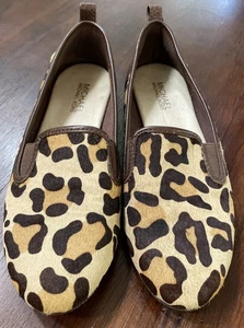 Michael Kors Women’s Merritt Print Calf Hair Brown Leather Slip On Shoe Size 7 - Picture 1 of 10