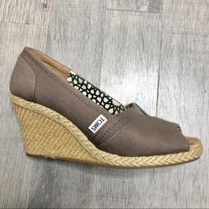 Toms Calypso Canvas gray peep toe wedges size 7.5 - Picture 1 of 8
