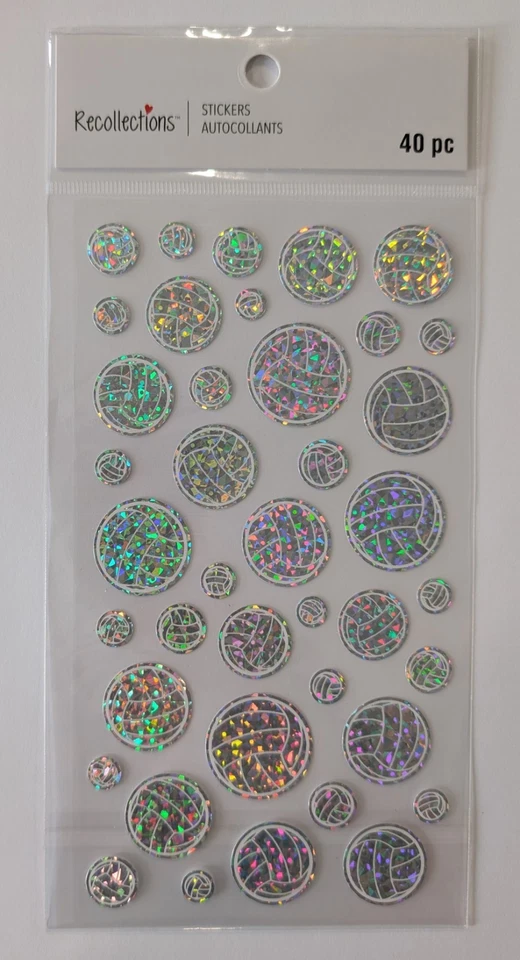 Pegatinas planas holográficas de voleibol de plata para álbumes de recortes por recuerdos Foto 1 de 1