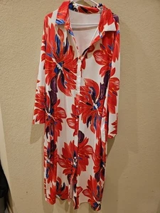 Size 3X Orange And Purple Women Long Sleeve Stretch Plus Size Maxi Shirt Dress - Picture 1 of 10