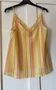 New Next Zesty Yellow Stripe Knit Strappy Semi Sheer Easy Wear Vest Top UK12 - Picture 1 of 5