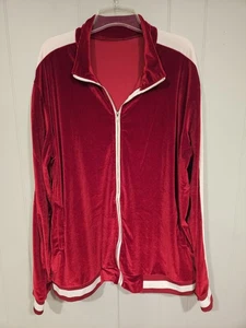 Markenlos Herren rot weiß Streifen Velours Samt durchgehender Reißverschluss Trainingsjacke 3XL Polyester - Bild 1 von 4