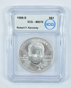 1998-S Robert F Kennedy Commemorative Silver Dollar MS70 ICG *6634 - Picture 1 of 5