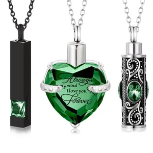 3 Pieces Cremation Urn Necklace for Ashes Vertical Bar Zircon, Heart Crystal ... - Picture 1 of 6