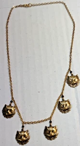 Cat face, 5 station, Gold tone  necklace - Picture 1 of 4
